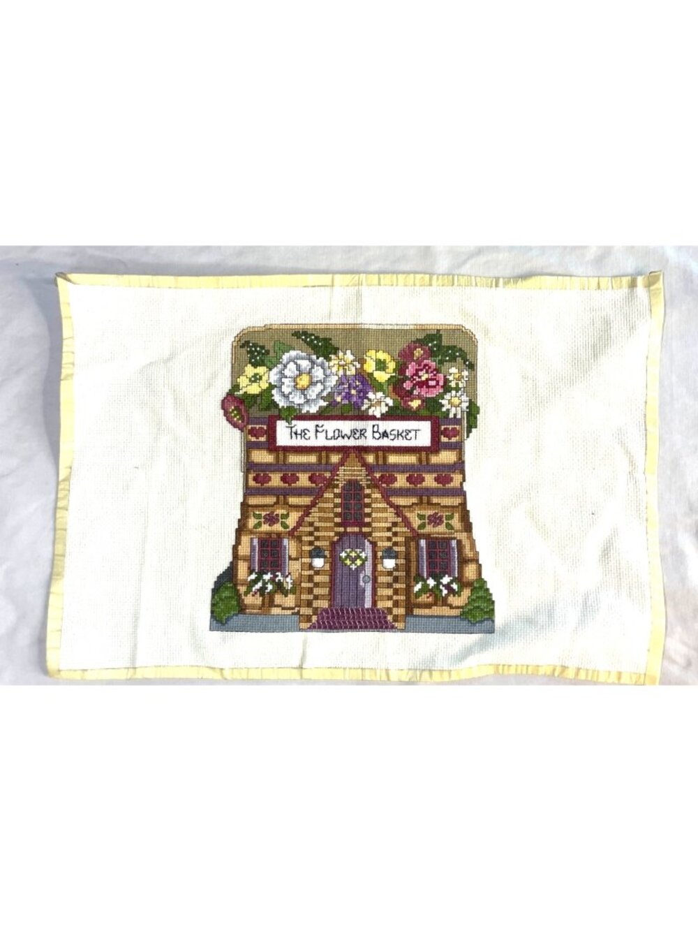 The Flower Basket Cross Stitch Finished Piece Hand-Stitched Floral House Design